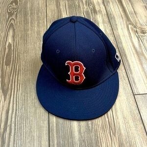 Boston Red Sox Mlb Oc Sports Cap Solid Blue W/ Red B Logo Adjustable Velcro Back